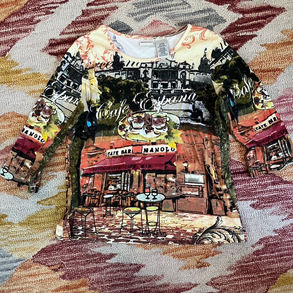 White Stag Multicolor Graphic 3/4 Sleeve Tee